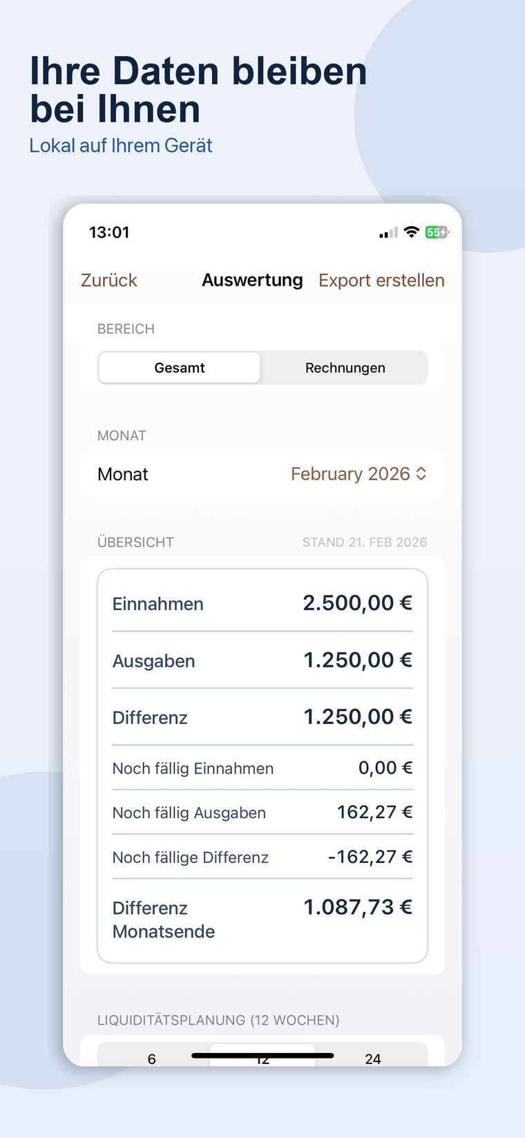 Daten bleiben lokal auf deinem Gerät